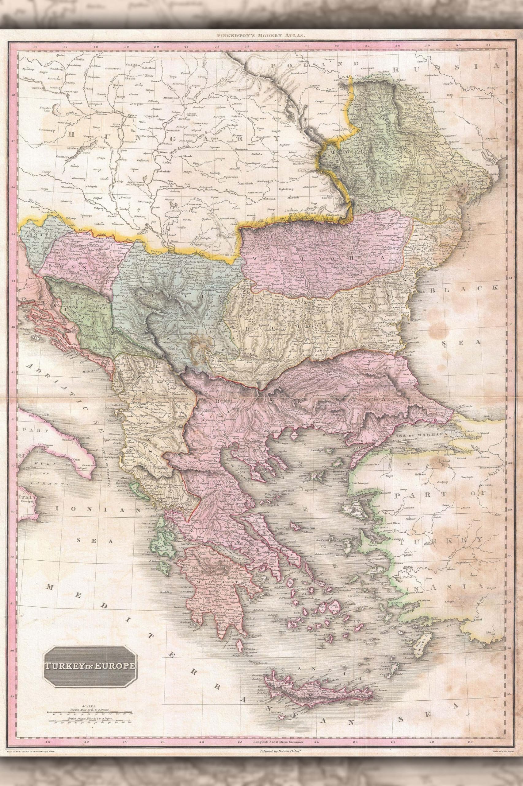 28"x42" Poster, 1818 Pinkerton Map of Turkey in Europe, Greece andamp, the Balkans - Gallery Print