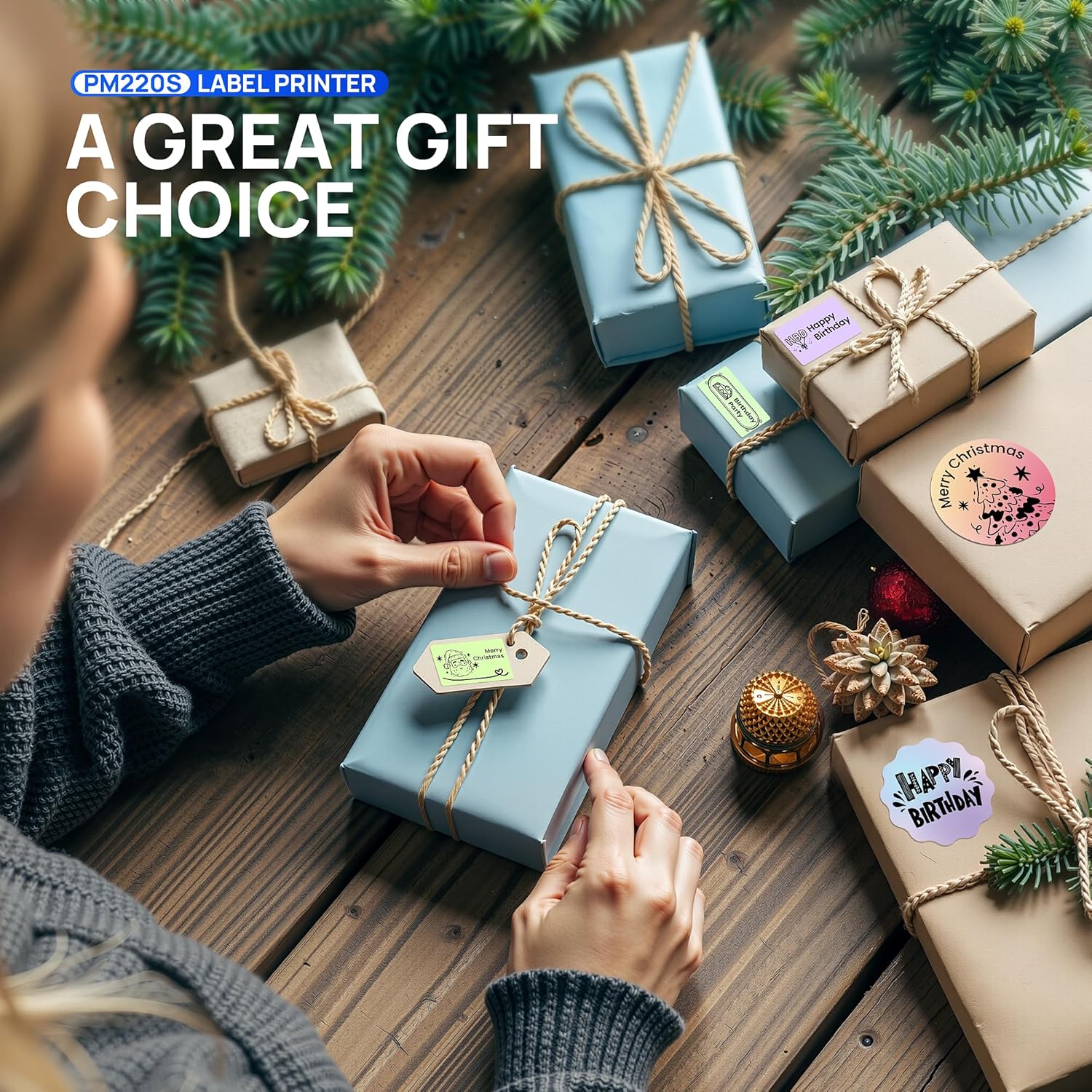 PM220S Label Maker Machine with Tape, 2 Inch Bluetooth Portable Thermal Label Printer for Small Business, Beige - Image 7