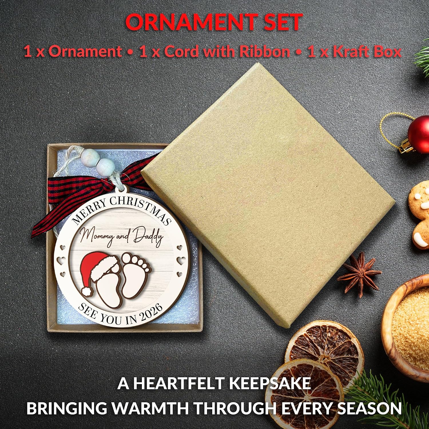 Gifts for Expecting Parents - Baby Coming Soon 2026 Ornament - Baby Pregnancy Announcement for Husband, Grandparents, Family - Pregnant Ornament 2025 - Wooden Christmas Ornament image 3