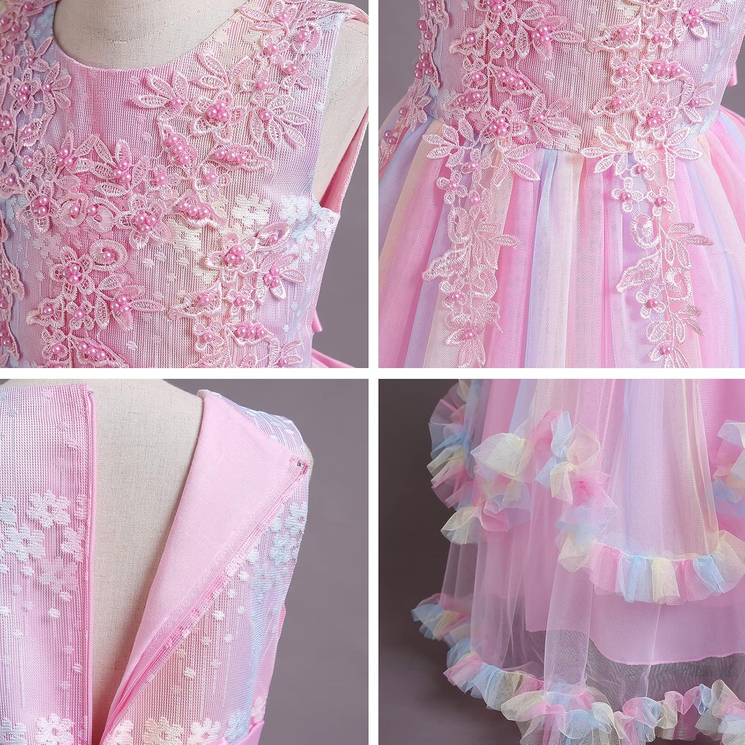 Flower Girls Princess Floral Boho Lace Embroidered Star Pageant Dresses for Kids Baby Party Wedding Puffy Communion Maxi Gown - Image 6