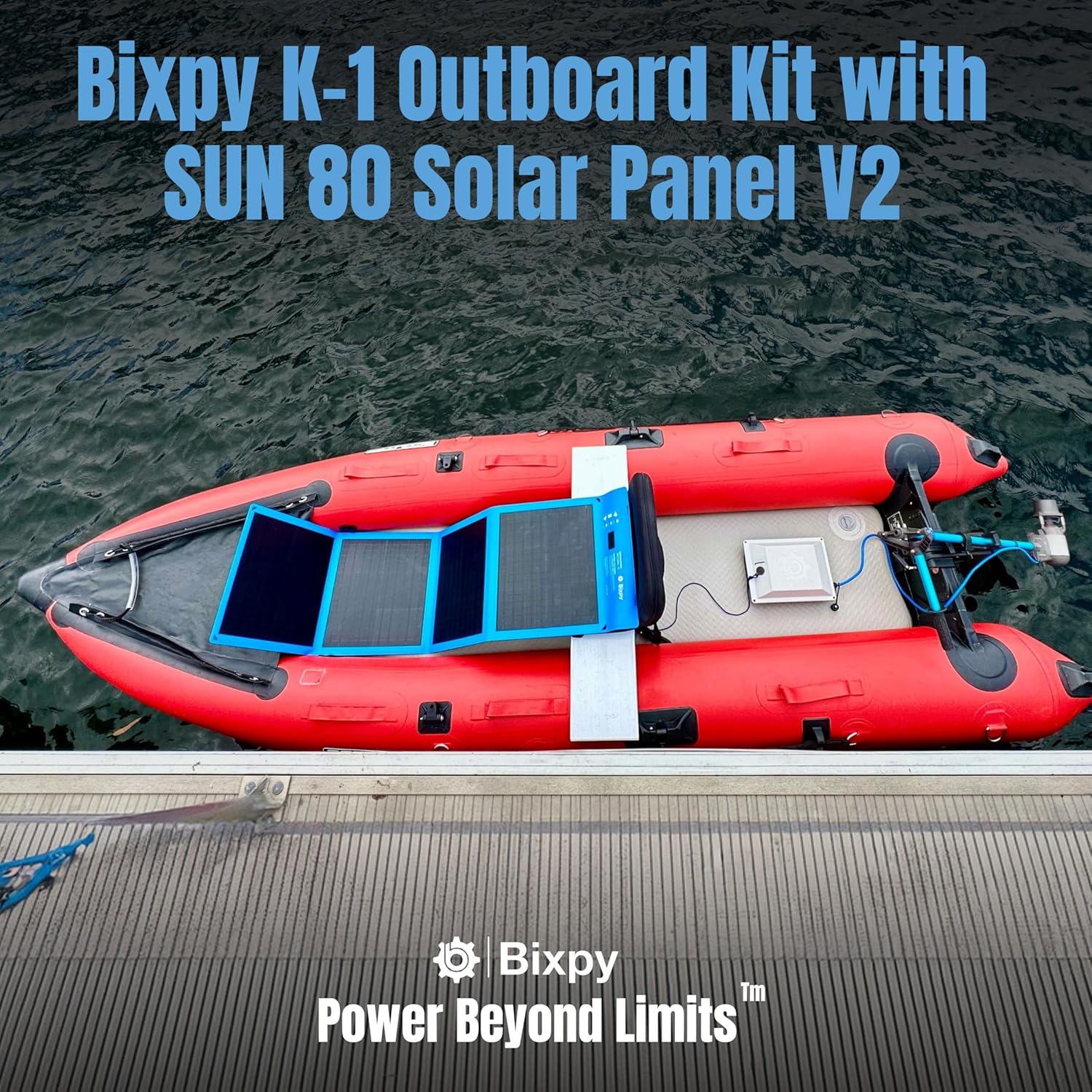 Bixpy K-1 Outboard Kit with Upgraded SUN80 V2 Solar Panel – Motor for Kayaks, Paddle Boards, Canoes & Dinghies, Wireless Waterproof PP-378 Power Pack, Portable Watercraft Motor