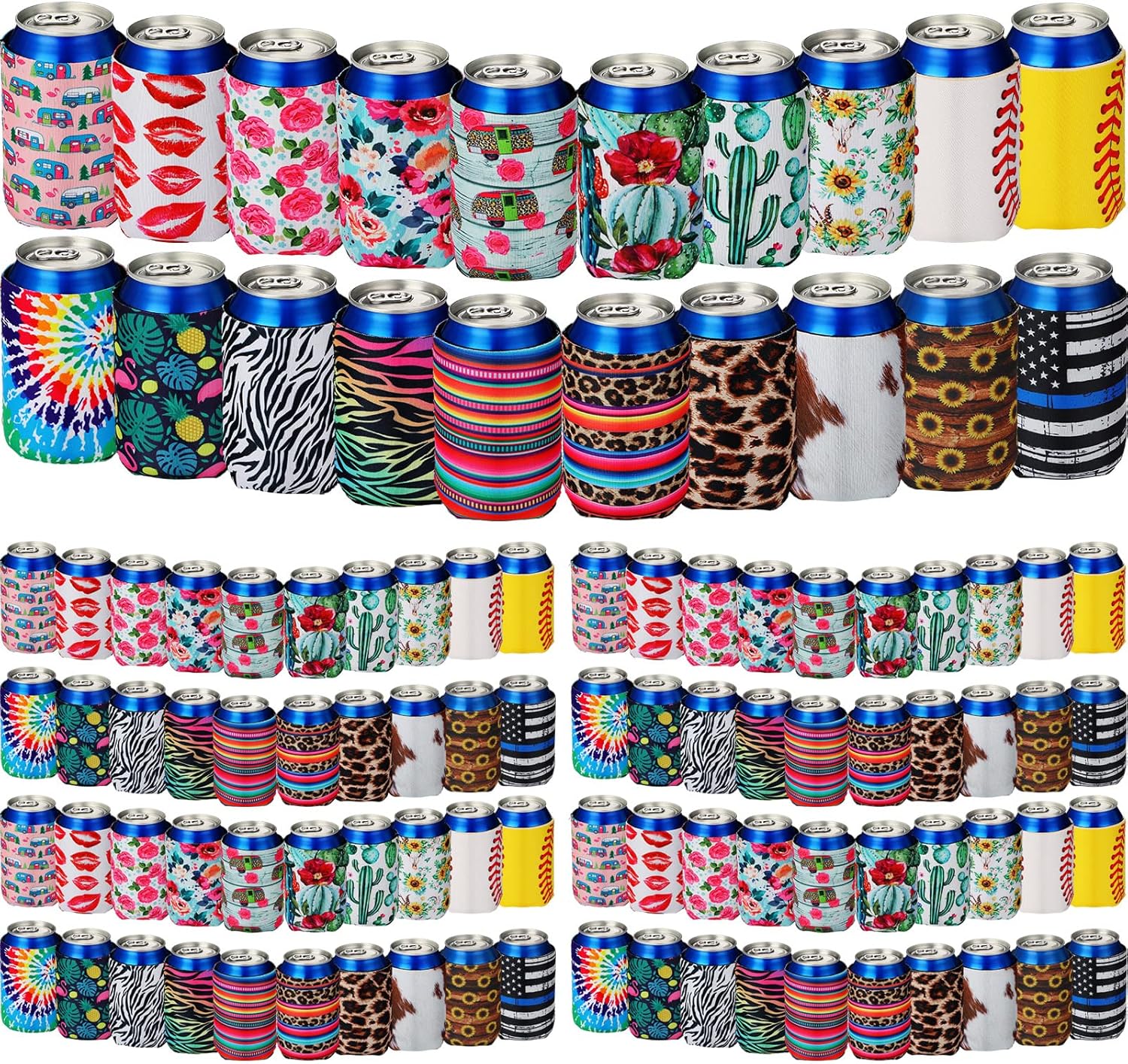 100 Pack Can Cooler Sleeves Neoprene Insulated Beer Sleeves
