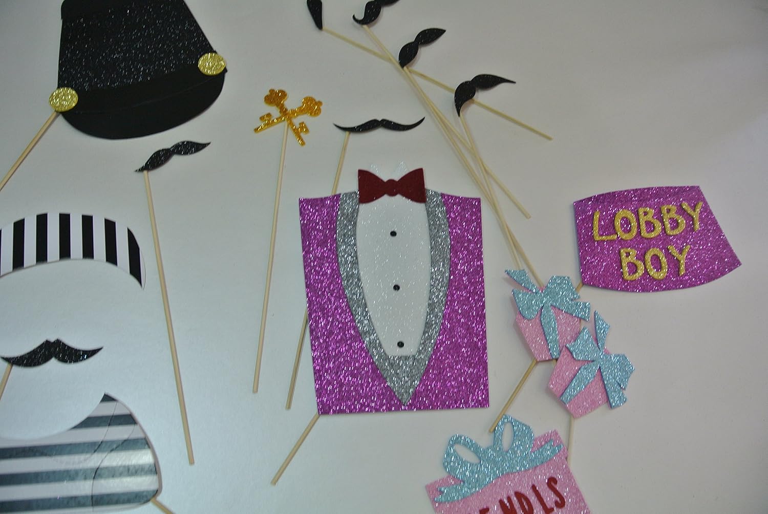 Photo Booth Props Mustache on a Stick Hats Glasses Lips Deluxe Kit Inspired By the Grand Budapest Hotel