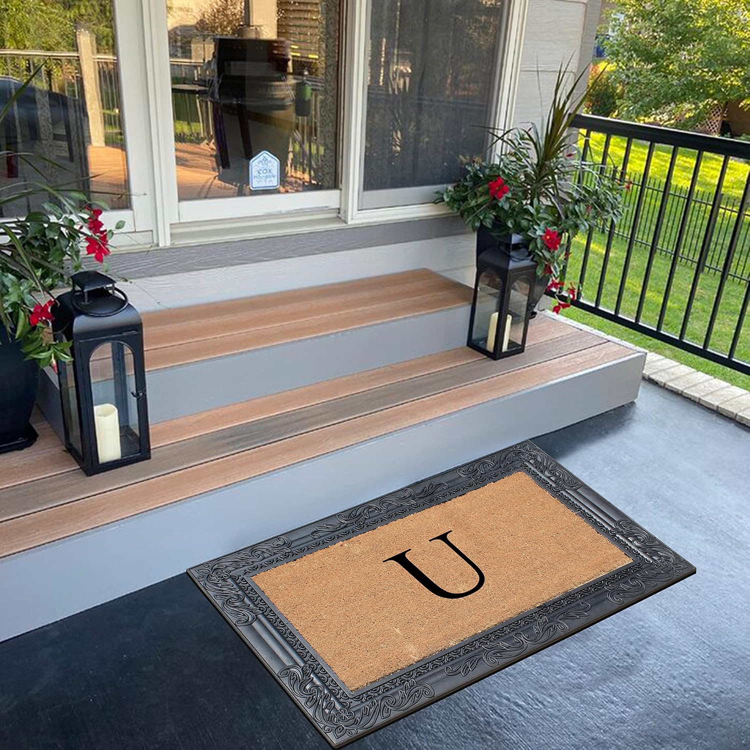 A1HC Natural Rubber & Coir 24x36 Monogrammed Doormat For Front Door, Anti-Shed Treated Durable Doormat for Outdoor Entrance, Heavy Duty, Low Profile, Easy to Clean, Long Lasting Porch Entry Doormat