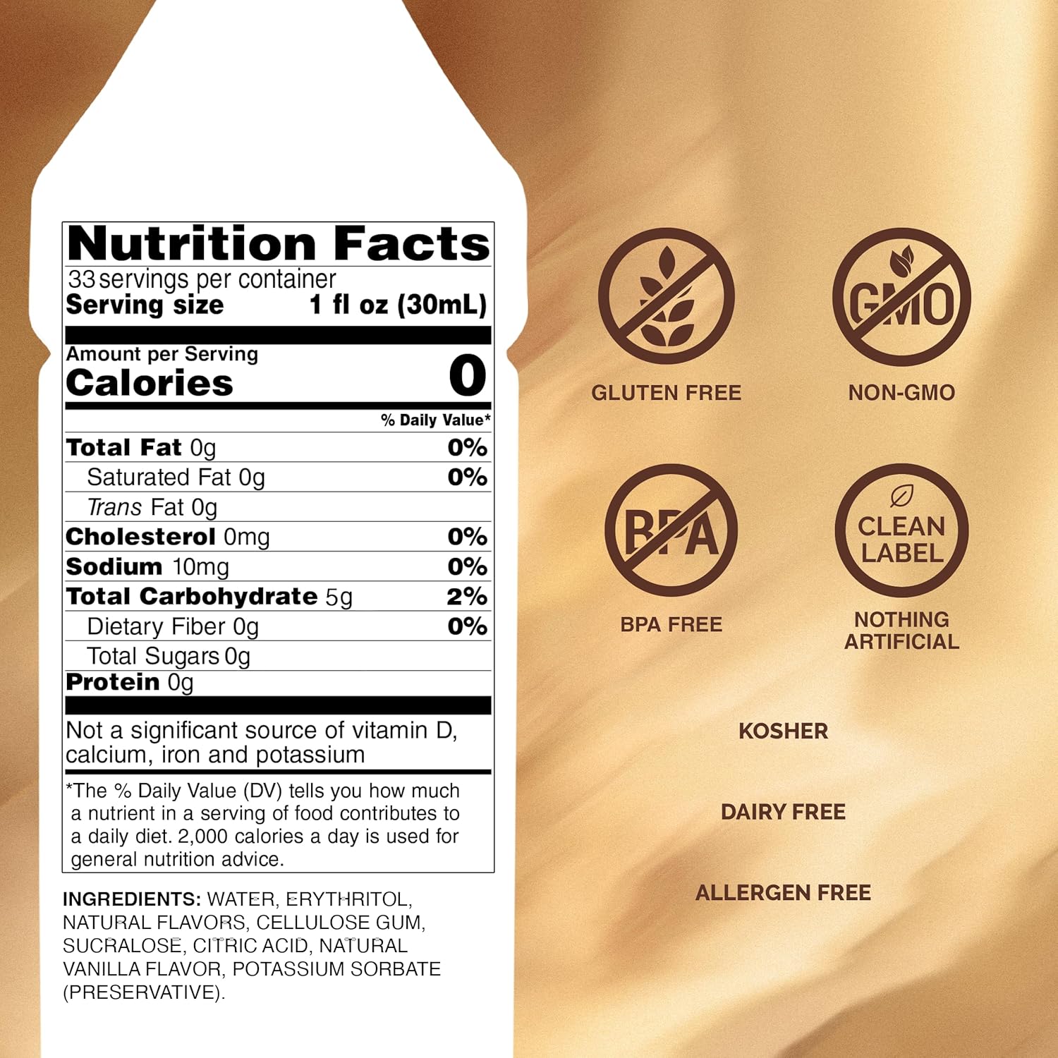 Monin - Sugar Free French Vanilla Syrup, Bold Vanilla Bean Flavor, Great for Coffee, Cocktails, & Lattes, Gluten-Free, Vegan, Non-GMO (1 Liter)