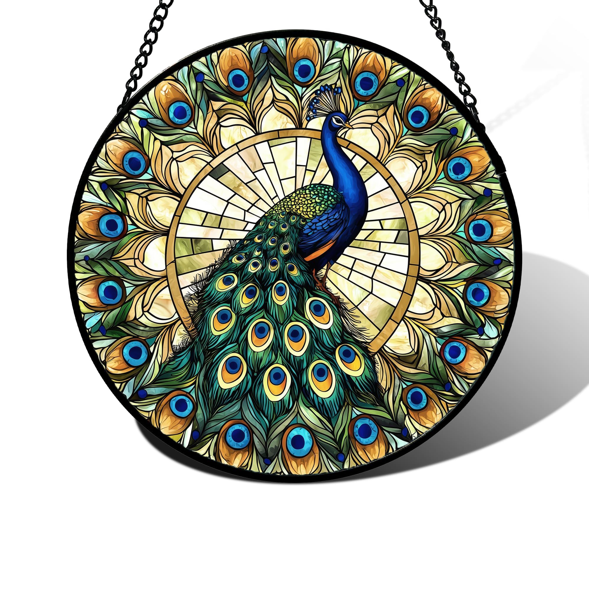 DASTOLL Stained Glass Window Hanging - Retro Peacock Decoration Suncatcher for Door Garden Home Bird Feather Sun Catchers Christmas Mother's Day Birthday Gifts for Women Men Mom Nana Friend 11.8 in — image 1