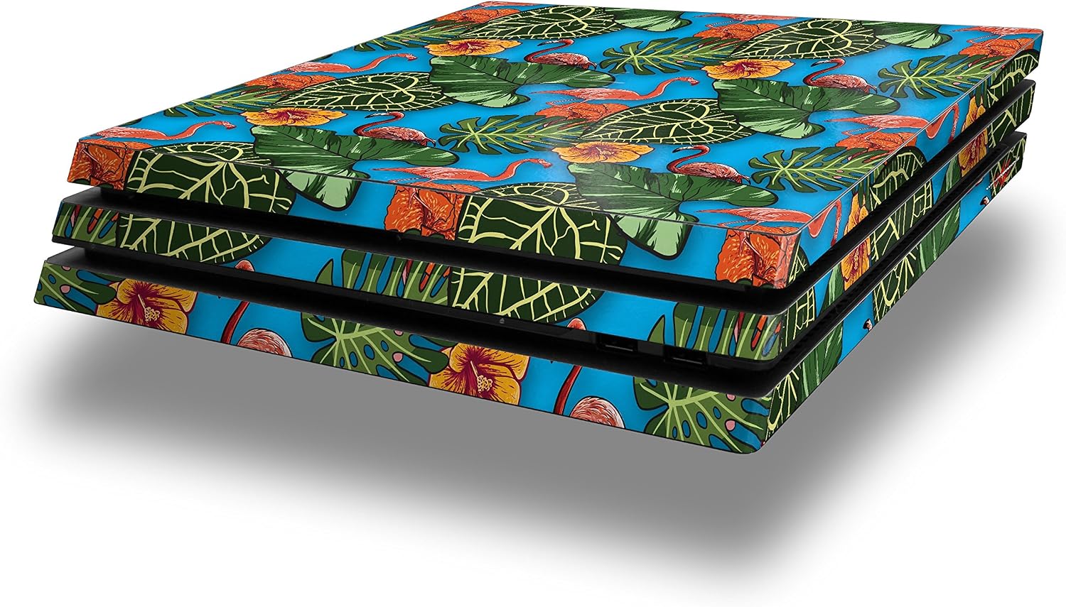 Vinyl Decal Skin Wrap Compatible with Sony PlayStation 4 Pro Console Famingos and Flowers Blue Medium