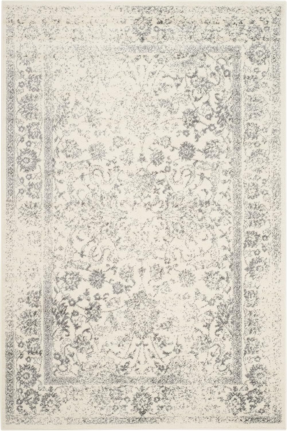 SAFAVIEH Adirondack Collection Area Rug - 5'1" x 7'6", Ivory & Silver, Distressed Vintage Floral Design, Non-Shedding & Easy to Clean, Ideal for Living Room, Bedroom, Dining Space (ADR109C)