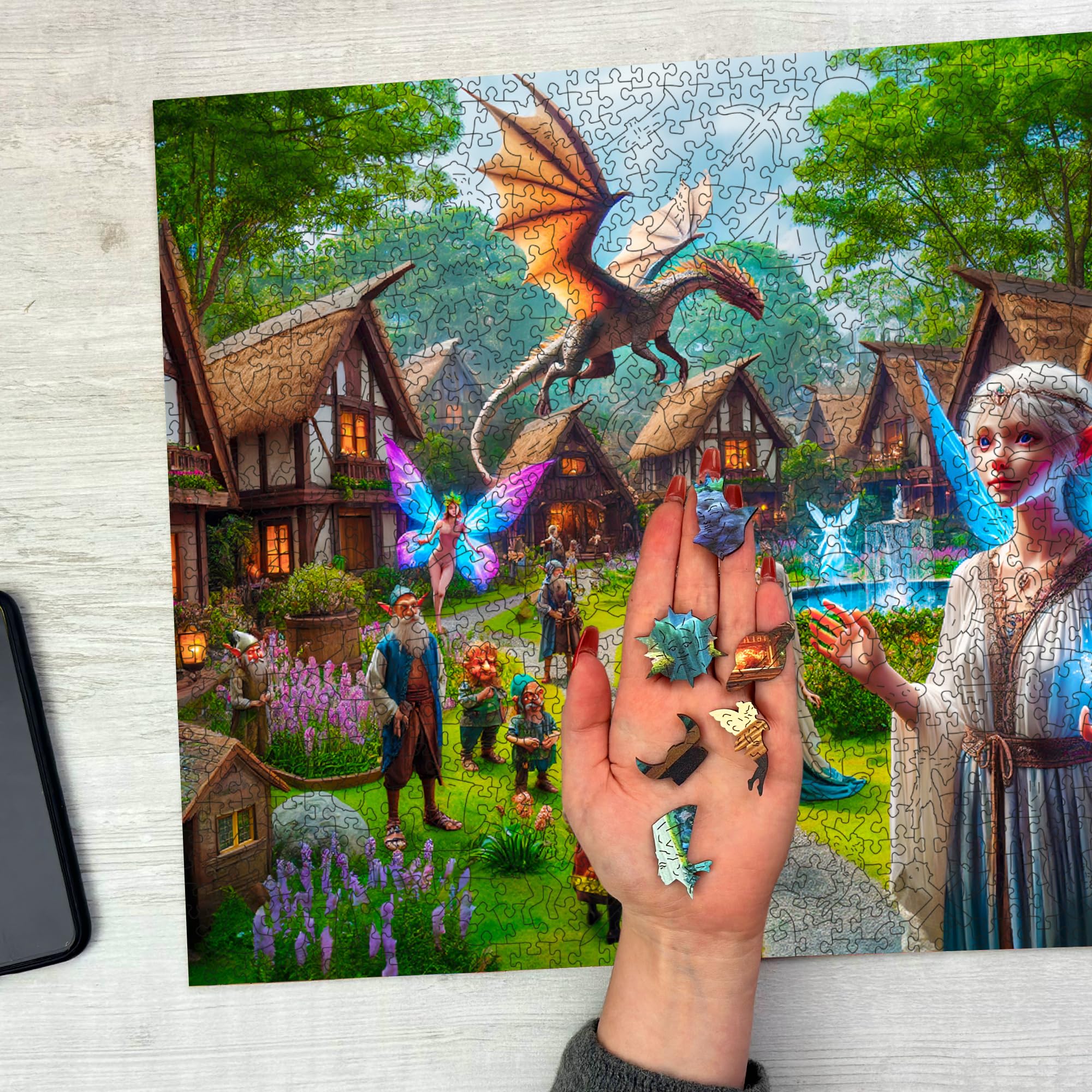 WOODEN.CITY Drewniane puzzle Fantasy Country 1000 elementów – wysokiej jakości puzzle dla dorosłych, wyprodukowane w UE, rozmiar 21 1/10.2 cm x 15 1/5.1 cm