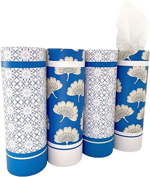 Car Tissue Holder with Facial Tissue Bulk - 4 PK TissueTube, Travel Tissues Travel Size, Perfect Fit for Car Cup Holder, Car Tissue Box, Round Container Car Tissues