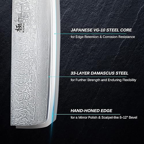 Miniatura 4 de KYOKU Cuchillo Nakiri de 7 pulgadas + cuchillo de pan dentado de 8 pulgadas - Serie Shogun - Hoja de Damasco forjada con núcleo de acero japonés VG10