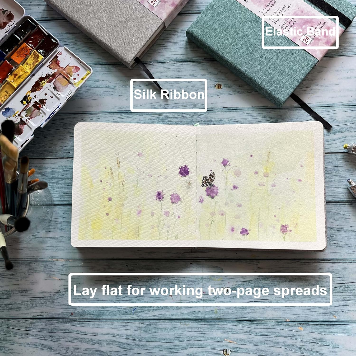 tumuarta Watercolor Sketchbook, 140 LB, 300 GSM, 100% Cotton Paper, Cold Press, 24 Sheets, 48 Pages, Watercolor Journal for Use As Travel Notebook and Mixed Media Pad On The Go (Gray, 4x6”)