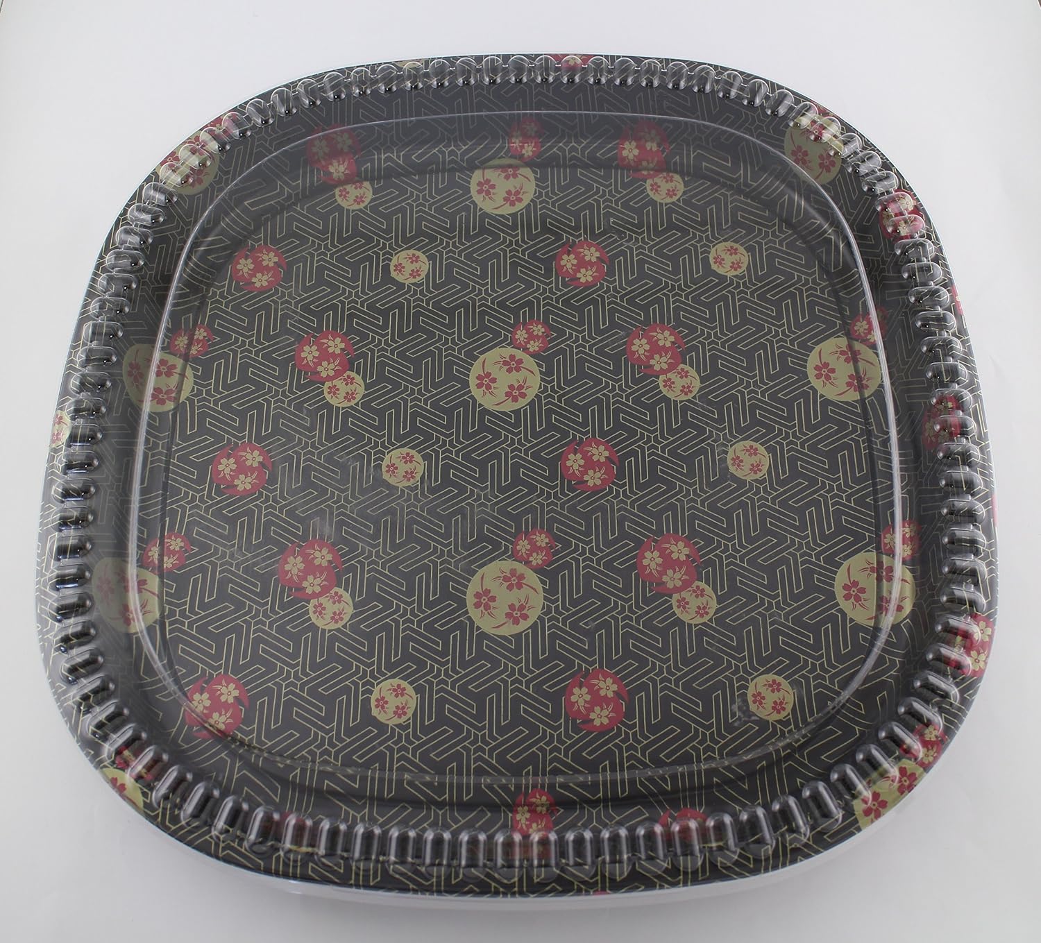 | 20/Packs Heavy Duty Square Sushi Platters Sakura Pattern Take Out Party Trays With Lids 16 Inch