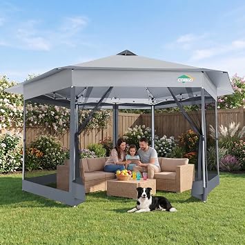 COBIZI 16x16 Pop Up Gazebo with Mosquito Netting,Hexagonal Screened Canopy