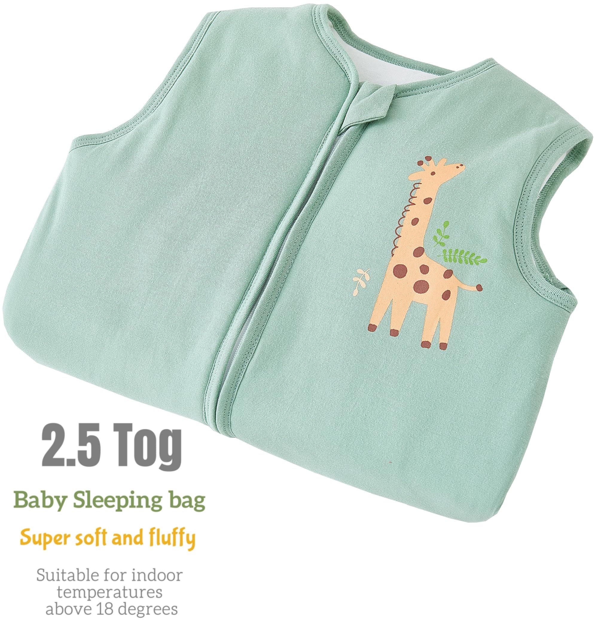 Chilsuessy Winter Baby Sleeping Bag with Feet 2.5 TOG Warm Baby Sleep Sack with Legs 100% Cotton Toddler Wearable Blanket Walker Sleep Sack for Boys and Girls 2.5 Tog/Light Green - Image 2