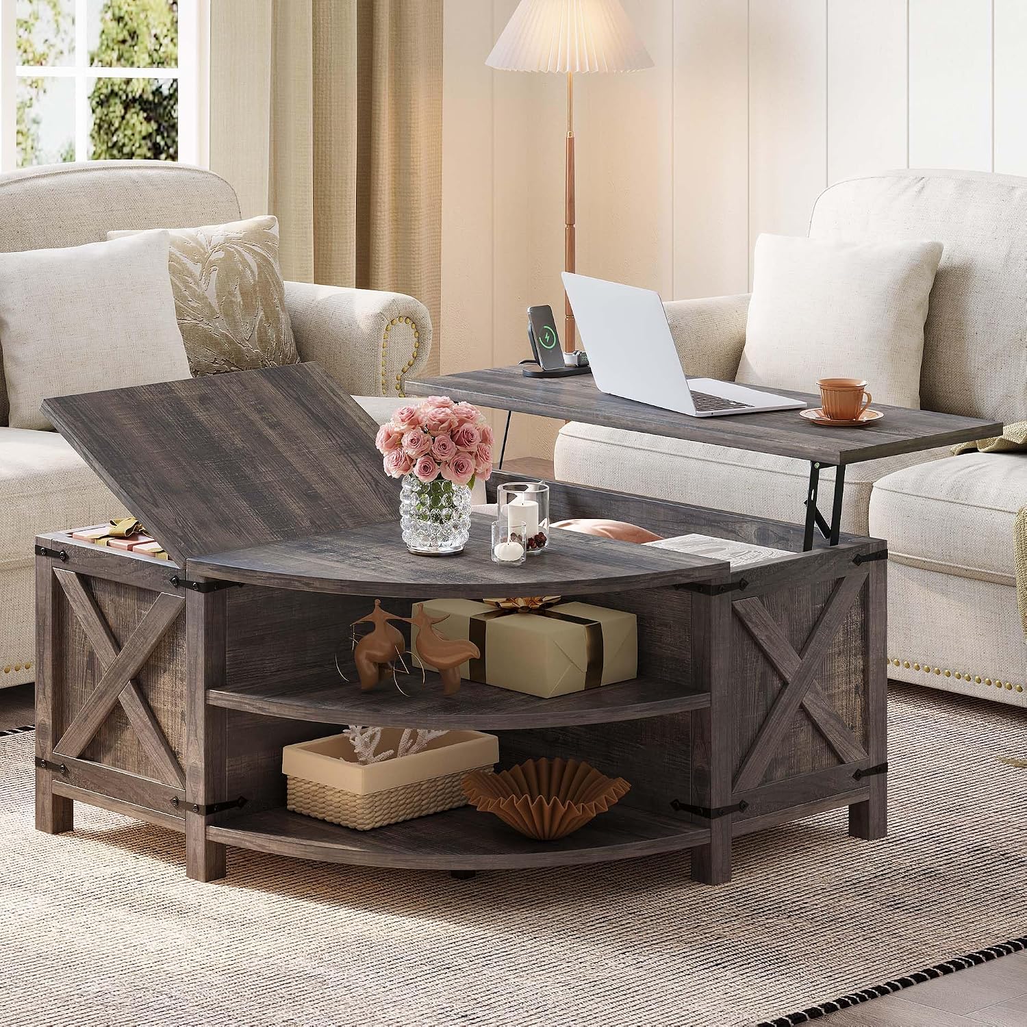 YITAHOME Farmhouse Lift Top Coffee Table with Charging Station and USB ...