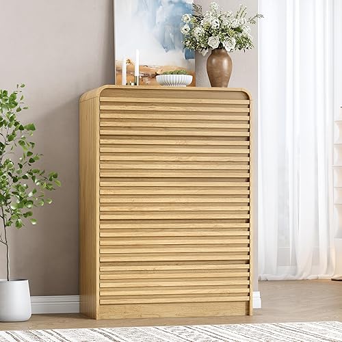 Fluted 5 Drawer Dresser for Bedroom, 45" Tall Wood Chests