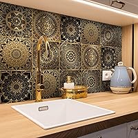 Vista 7 de Lukery Azulejo de despegar y pegar, impermeable, para cocina, mandala, azulejos autoadhesivos, azulejos de PVC, azulejos de pared, azulejos