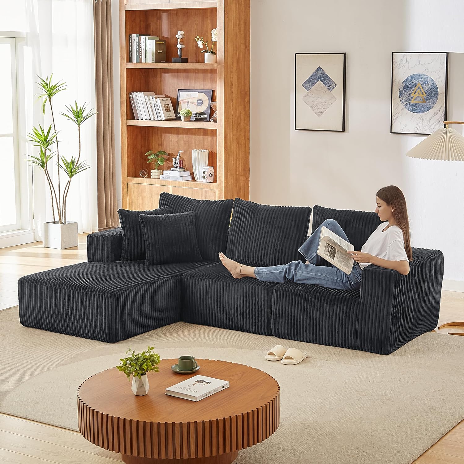 103.5" Modular Sectional Sofa Cloud Boneless Couch for Living Room, Convertible L-Shape Memory Foam Sofa Couch with Chaise, Modern 4-Seater Modular Sleeper Sofa for Bedroom,No Assembly Required,Grey