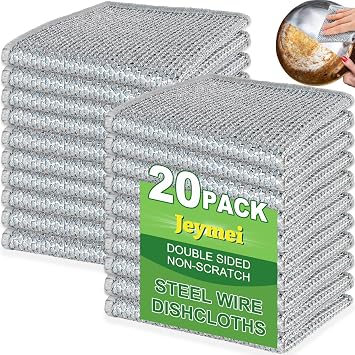 Jeymei 20pcs Non Scratch Wire Dishcloth,Dish Cloths for Washing Dishes,Blue