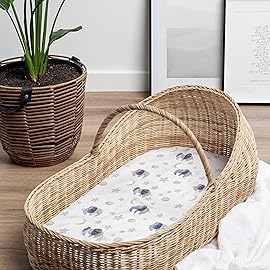 Baby Bassinet Sheets for Boy, Girl (Watercolor Elephants) 2-Pack - Fitted Bedside Bassinet Sheets - Buttery Soft Cotton Blend for Standard Mattress Pad - Compatible with Halo BassiNest