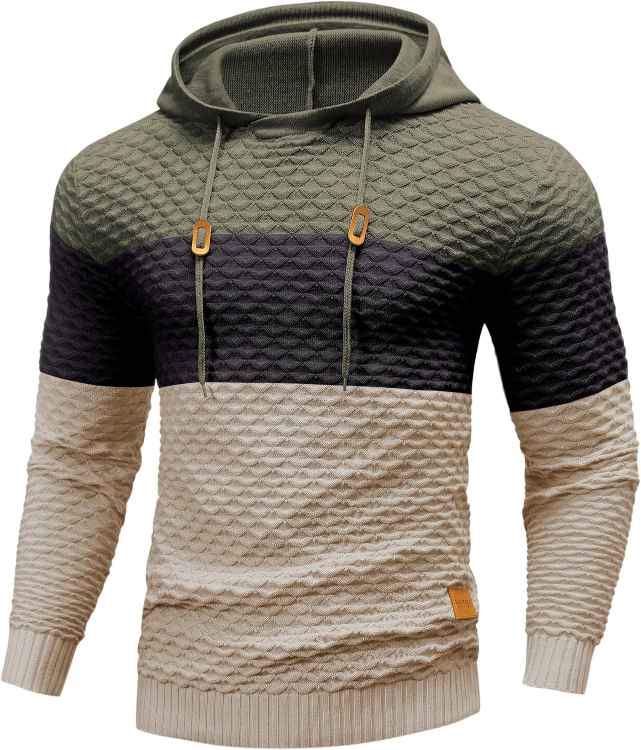KKXILI Mens Hooded Sweatshirt Casual Long Sleeve Drawstring Solid Knitted Hoodie Pullover Sweater - Image 4