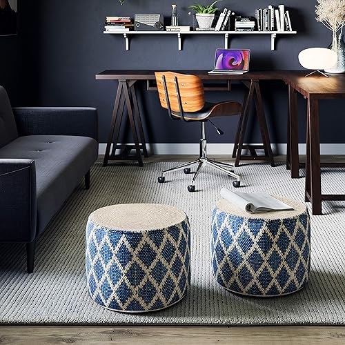 Miniatura 15 de SIMPLIHOME Edgeley Puf redondo bohemio en gris, tejido natural de yute trenzado para la sala de estar, el dormitorio y la habitación de los niños