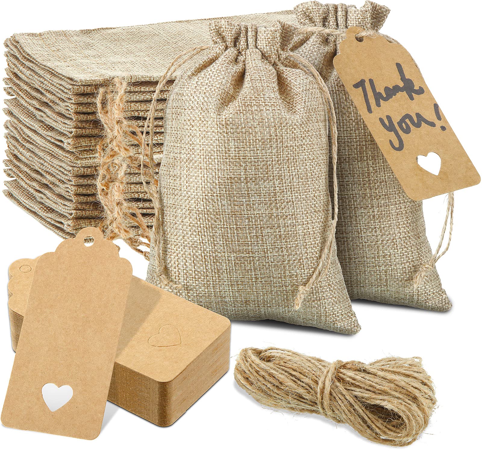 Shappy 24 Pieces 5 x 7 Inch Brown Burlap Gift Bags Linen Burlap Present Party Favor Jewelry Pouches with Drawstring Treat Goodies Bag for Wedding