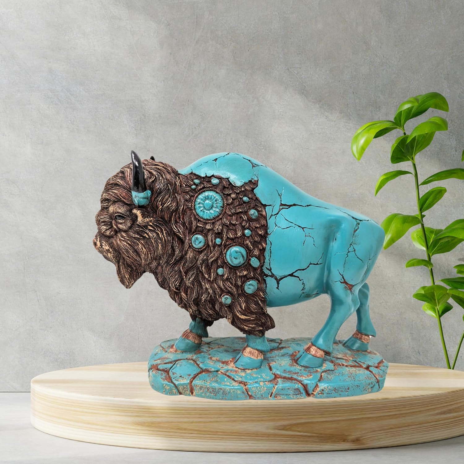 Majestic Buffalo Resin Figurine - Detailed Collectible Turquoise Bison Sculpture for Home & Office Décor - Rustic Western Art for Buffalo Enthusiasts & Collectors