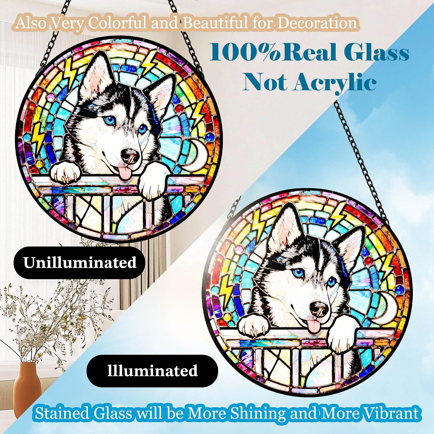 Dog Stained Glass Suncatcher Rainbow Husky 6.3 Inch Window Hanging image 5