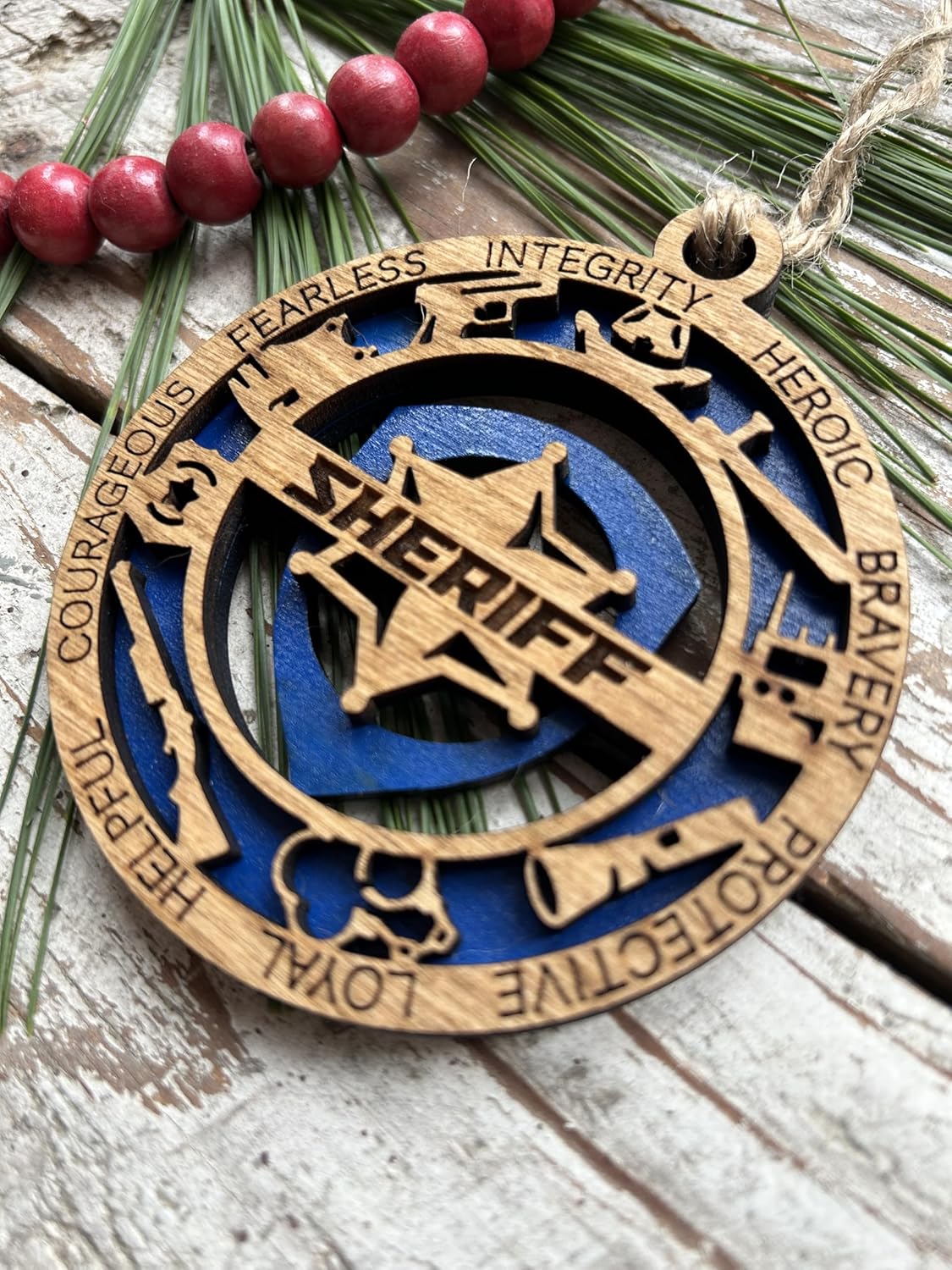 保安官クリスマスツリー記念品オーナメント|ファーストレスポンダーへのハンドメイドギフト|警察官の上司へのプレゼント