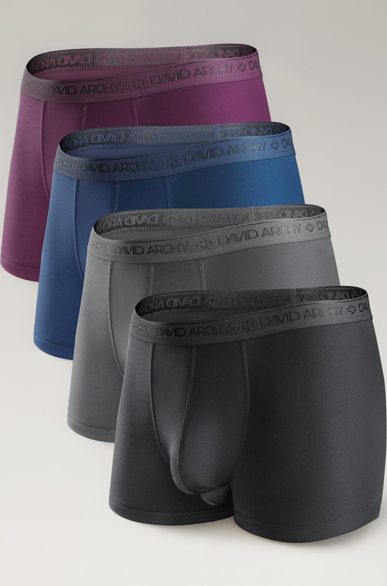 Men's 4 Pack Underwear Micro Modal Separate Pouches Trunks with Fly (Black/Dark Gray/Navy Blue/Wine,XL)