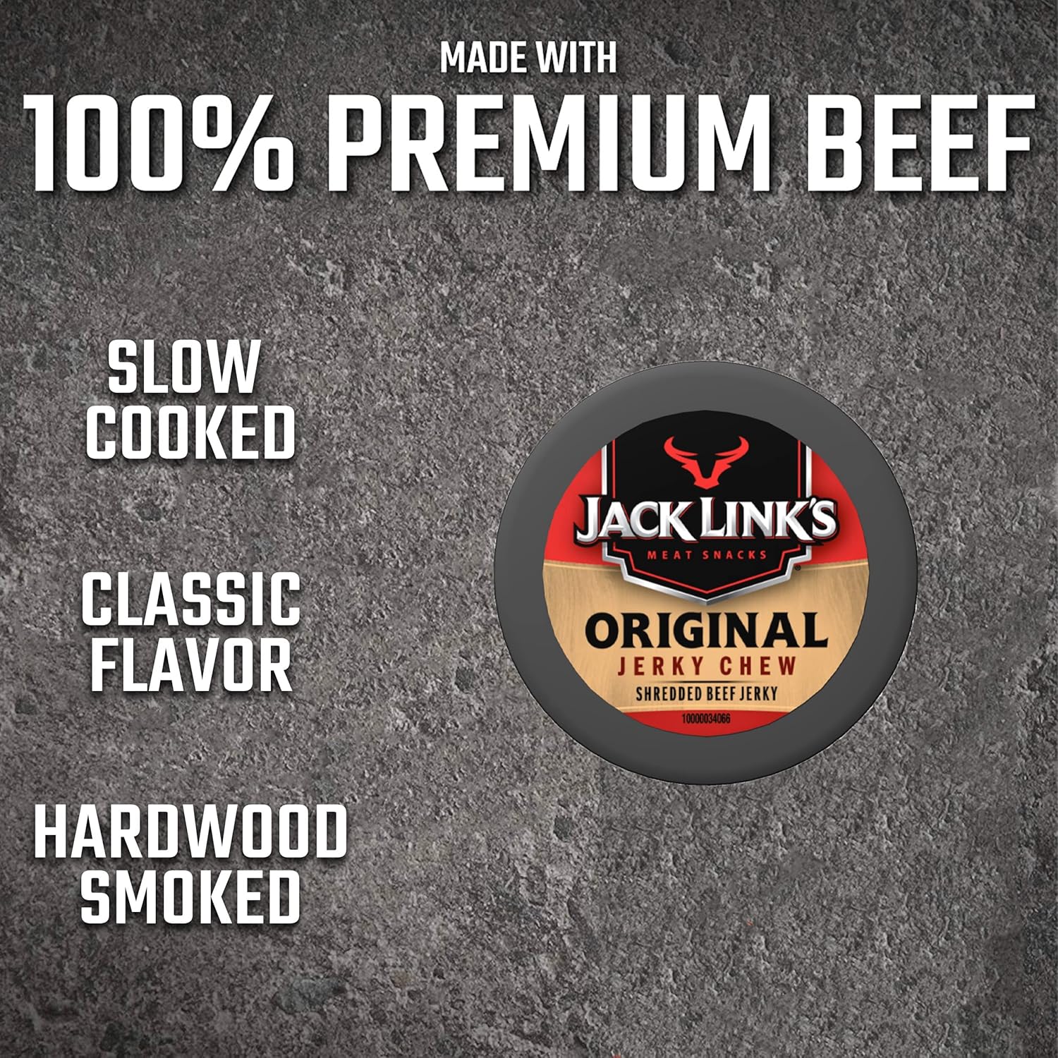 Jack Link's Beef Jerky Chew, Original Flavor Meat Snack, Shredded Made with 100% Beef Jerky, Protein Snack, 0.32 Oz Per Snack Tin, 23.04 Oz Total (Pack of 72)