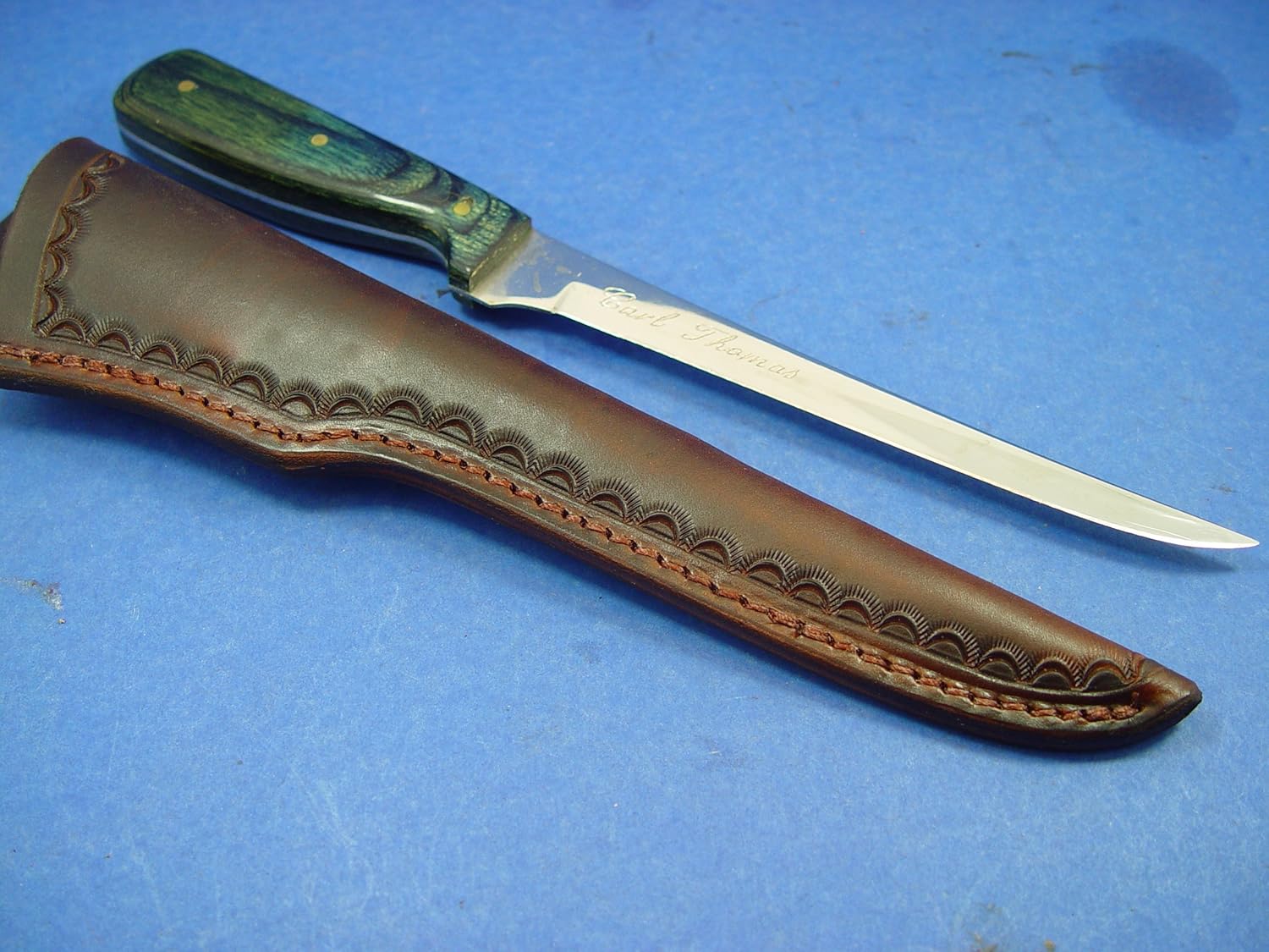 Custom Vertical Leather Fillet Knife Sheath. 10.5"x 2 3/8" Fillet Knife NOT for Sale