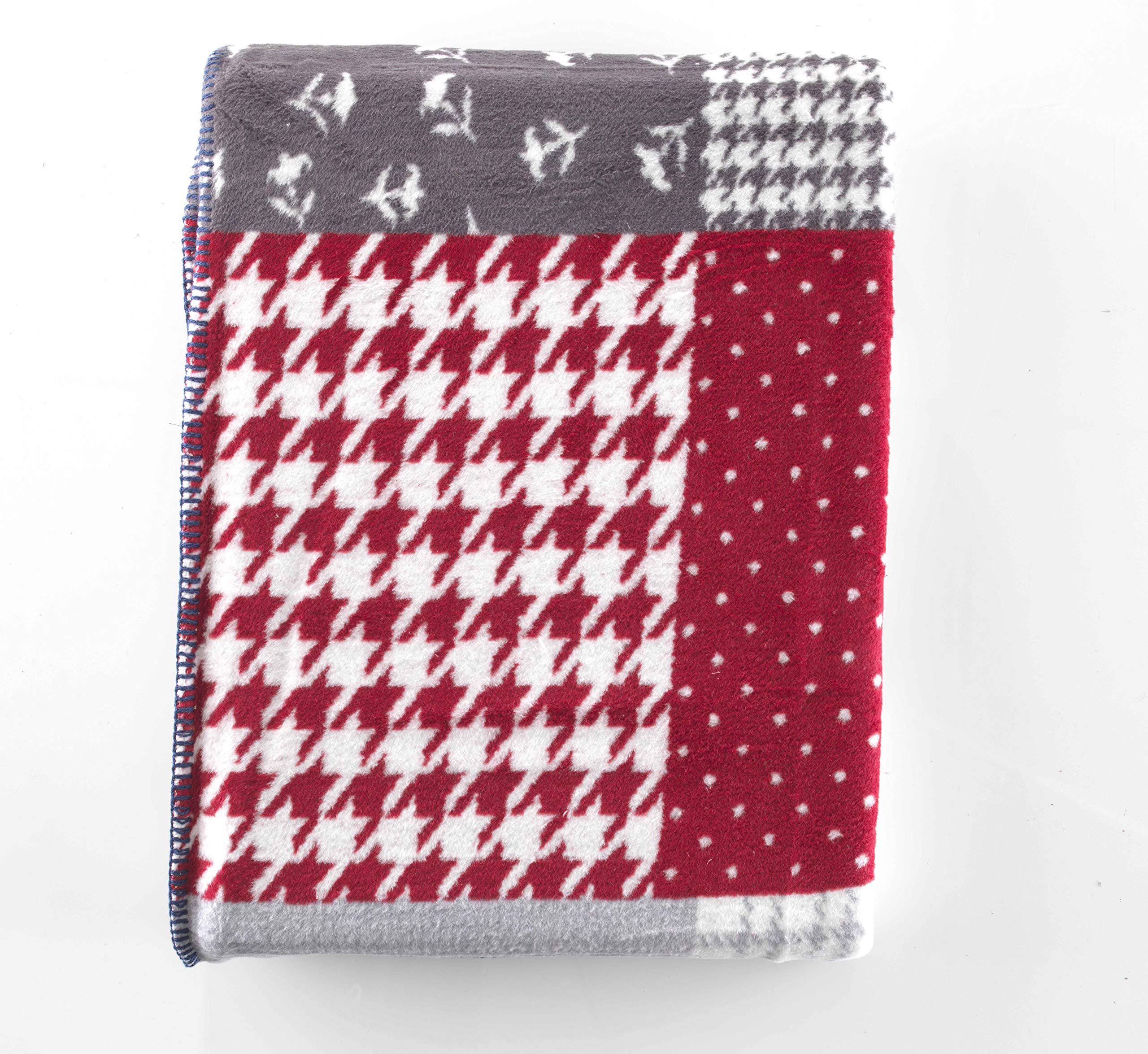 Cotton Rich Super Soft Plush Contemporary Throw/Blanket - Natural Dogtooth