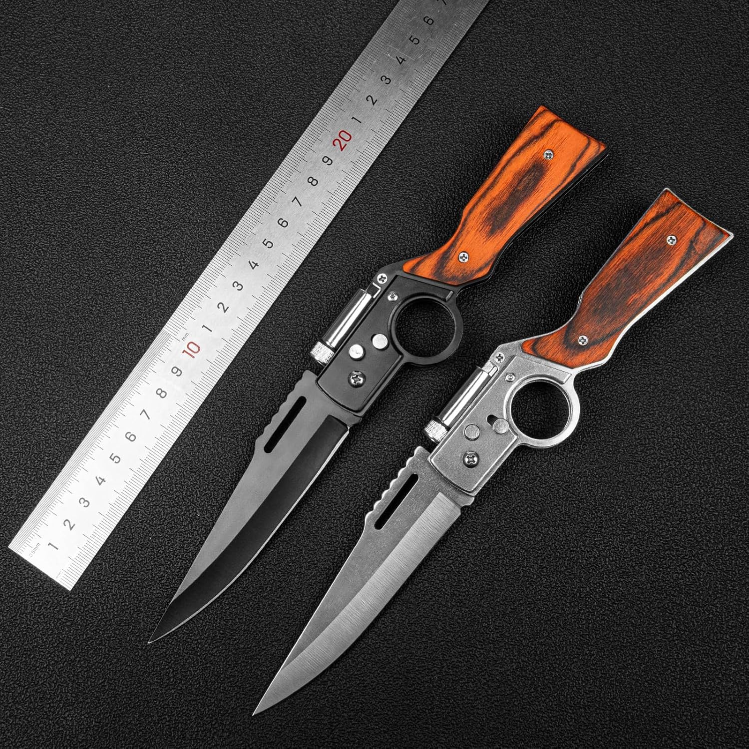 2 Pcs Pocket Knife Ak47 Folding Knife Stainless Steel Blade Lightweight Wooden Handle, Gifts for Men