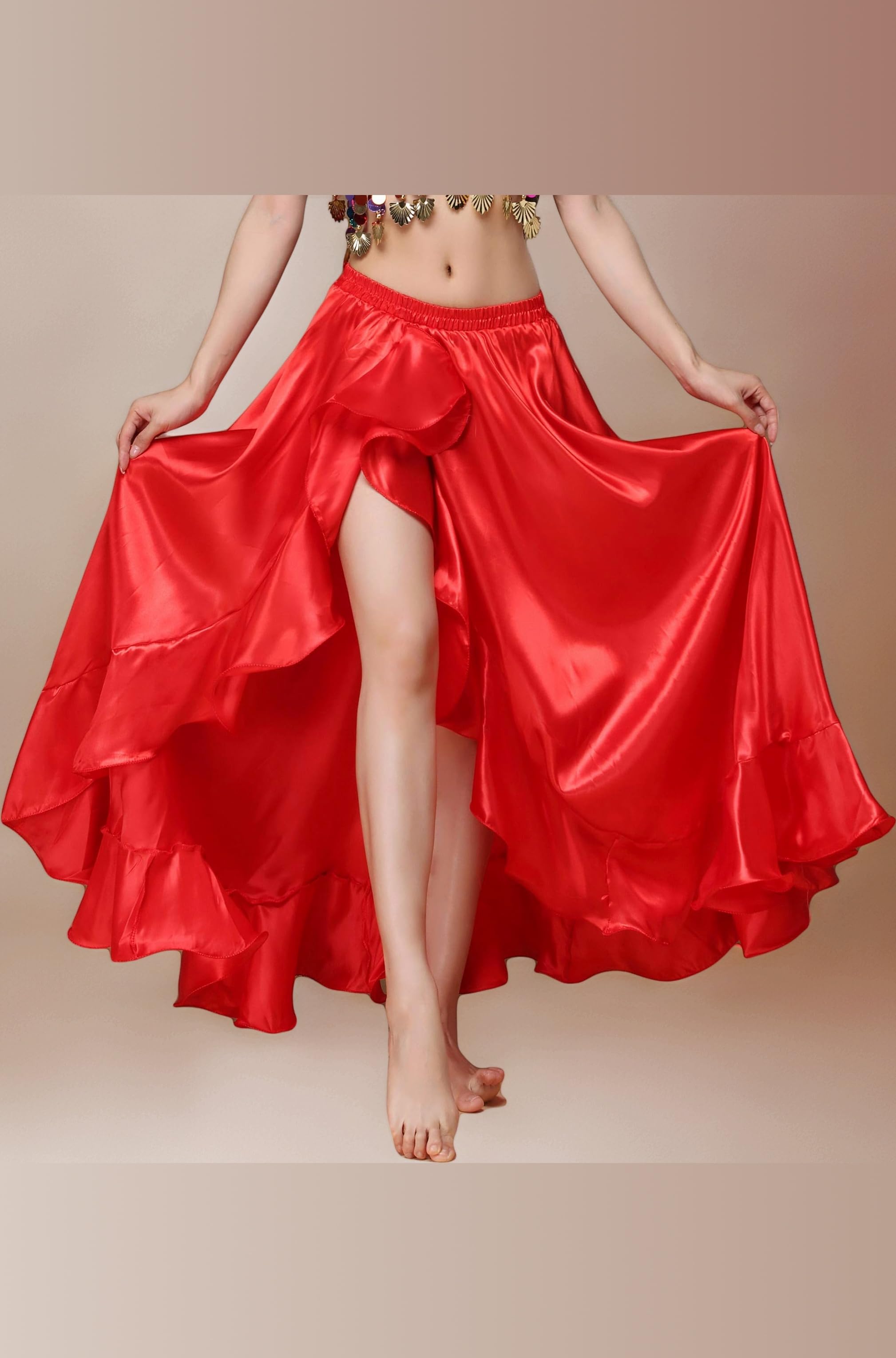 Belly Dance Skirt Satin Split Side Long Skirts for Women