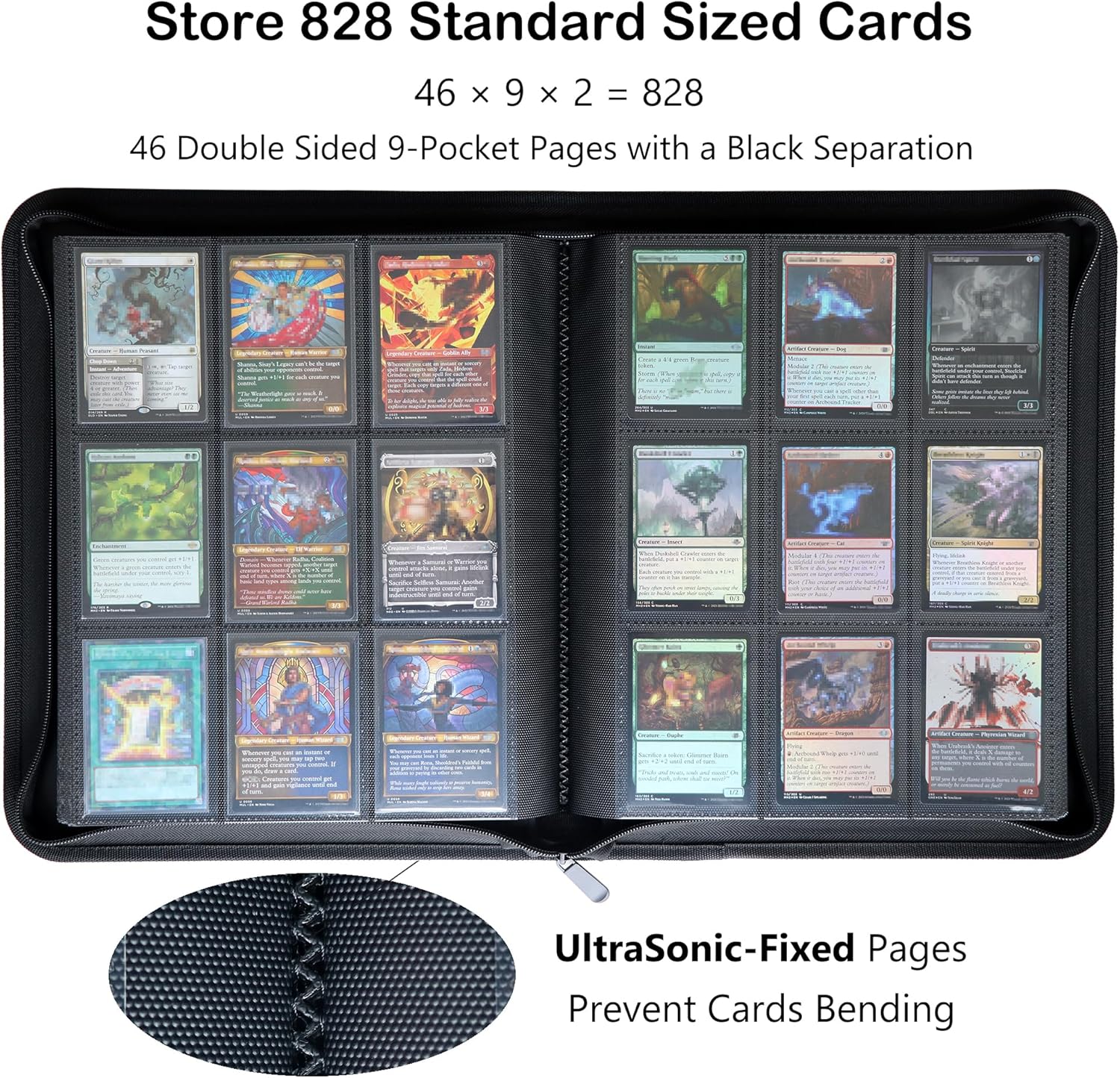 9-Pocket 828 Card Binder, Zip Trading Card Binder, 828 Double-Sided Pockets for MTG, Sports and TCG Cards