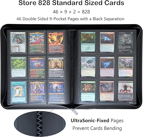 Miniatura 2 de Rayvol Carpeta de tarjetas 828 con 9 bolsillos, carpeta de tarjetas coleccionables con cremallera, 828 bolsillos de doble cara para tarjetas MTG,