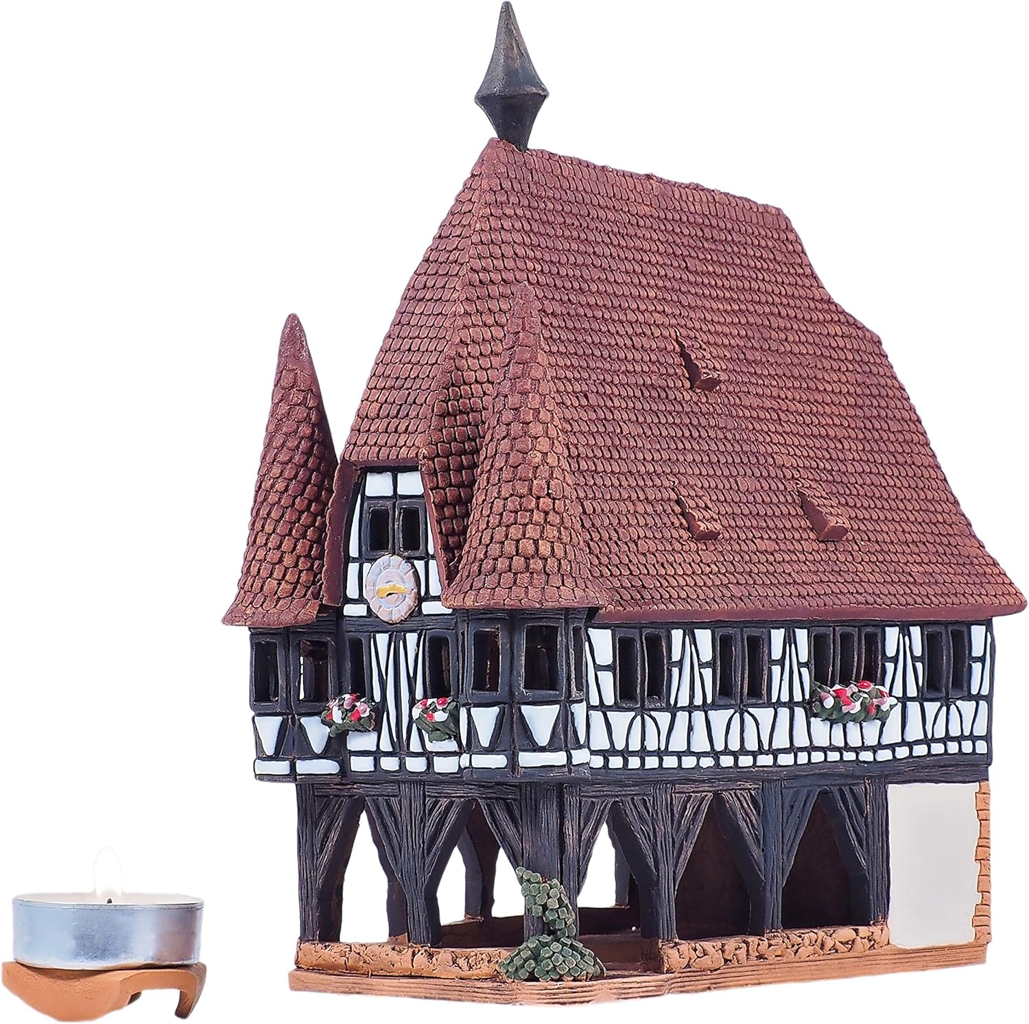 Ceramic Art Tealight Candle Holder Room Decoration Handcrafted Collectible Miniature Light House Town Hall in Michelstadt, Germany C206