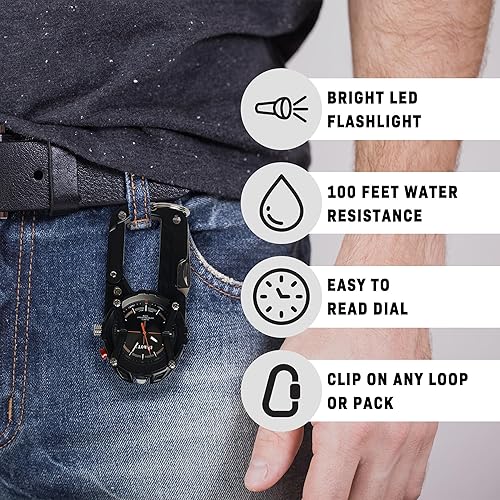 Miniatura 2 de Dakota Multitool Clip Watch for Men  100ft Water Resistant Clip-On Watch with LED Light, Bottle Opener, Screwdriver & Carabiner  Stainless Steel