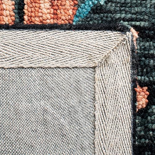 Miniatura 6 de SAFAVIEH Jardin Collection - Alfombra decorativa de 4 x 6 pies, carbón y azul, hecha a mano, lana floral y algodón, ideal para zonas de alto tráfico