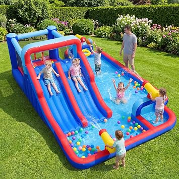 BOUNTECH Inflatable Water Slide Park, 21x13FT Mega Water Bounce House Jump Castle w/Dual Slides for Racing Fun, Large Splash Pool, Basketball Hoop, Water Slides for Big Kids 3-12 Backyard Party Gifts