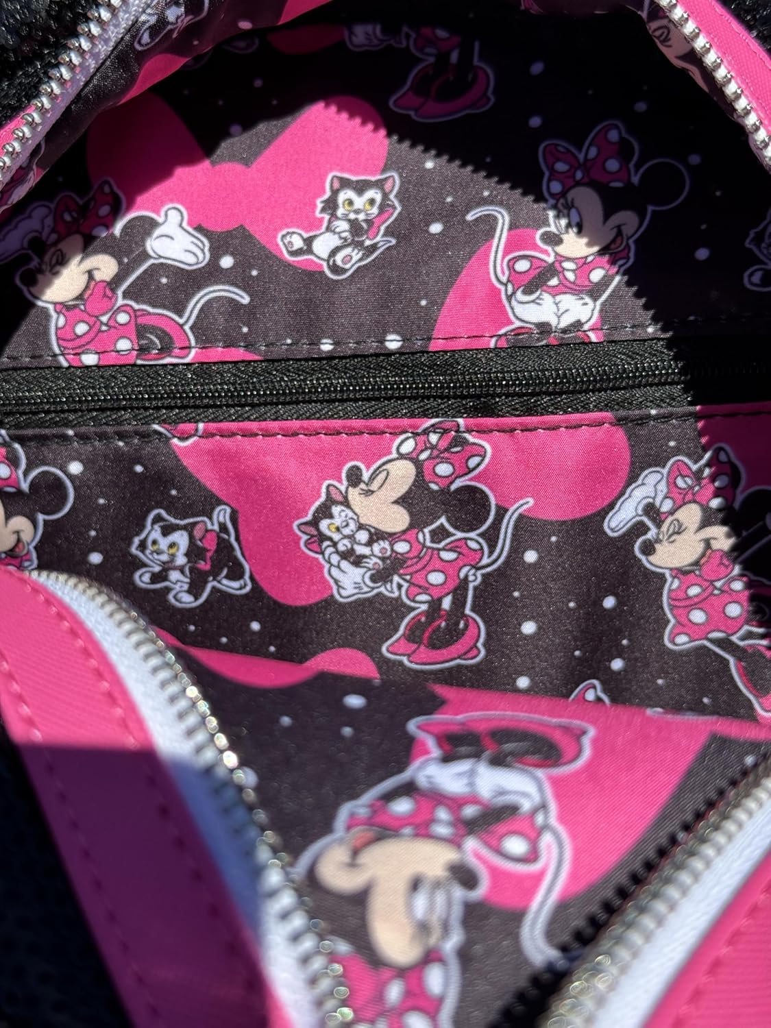 Loungefly Minnie Mouse Sequin Mini Backpack, Polka Dots, Cosplay, 8.5 x 11 x 4.5 inches, Faux Leather, Black