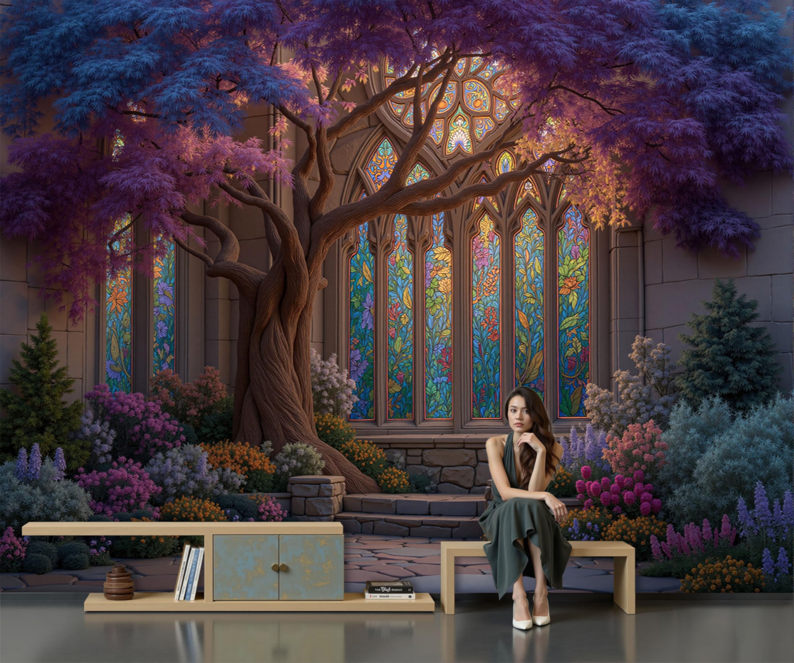Papier Peint Panoramique Arbre de Vie Gothique pour Chambre d'Enfant