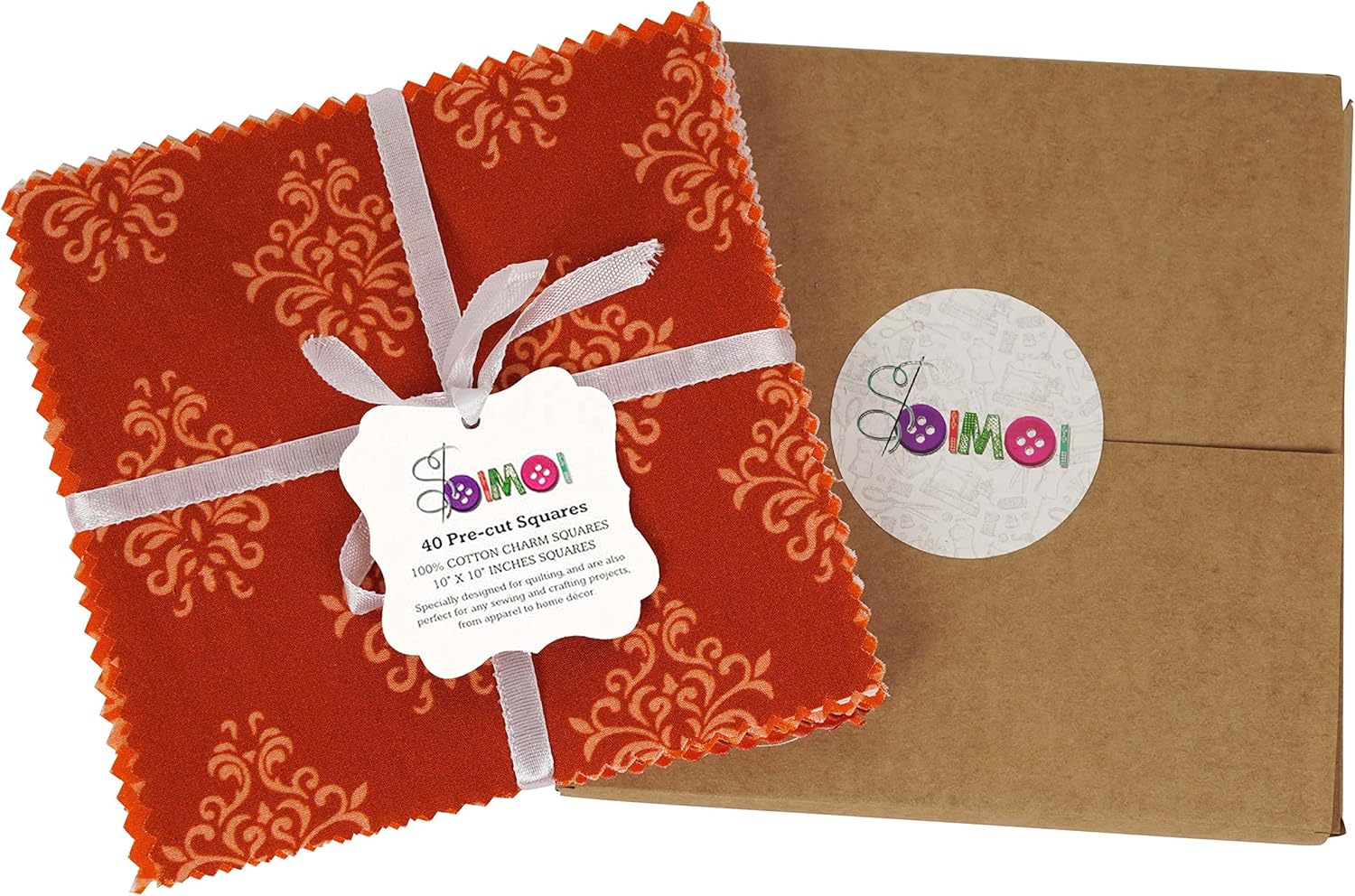 Soimoi Precut 10-inch Asian Block Prints Cotton Fabric Bundle Quilting Squares Charm Pack DIY Patchwork Sewing Craft- Orange & Pink