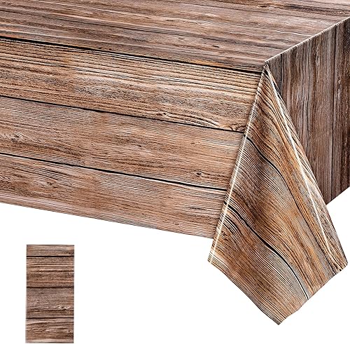 Tatuo Paquete de 1 mantel de plástico rústico de grano de madera natural para mesa rectangular, decoración de mantel estilo rústico para cumpleaños