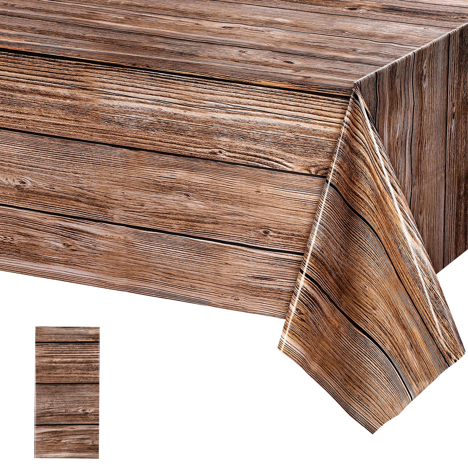 Tatuo 1 Pack Natural Wood Grain Tablecloths Rustic Plastic Table Covers for Rectangle Table, Vintage Farmhouse Style Tablecloth Decorations for