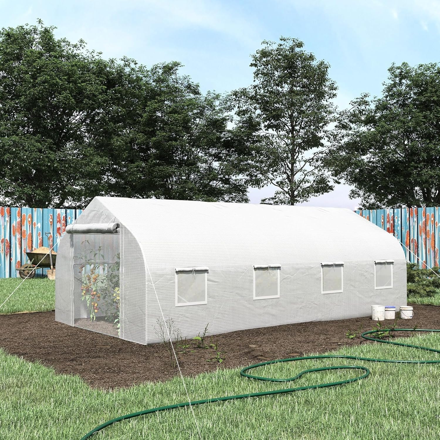 20' X 10' 7' Gardening Hot House, Steel Frame, Zippered Mesh Door, Enhance Plant Care, White Large Walk-in Tunnel Greenhouse, 20'x10'x7', Galvanized 8 Windows,
