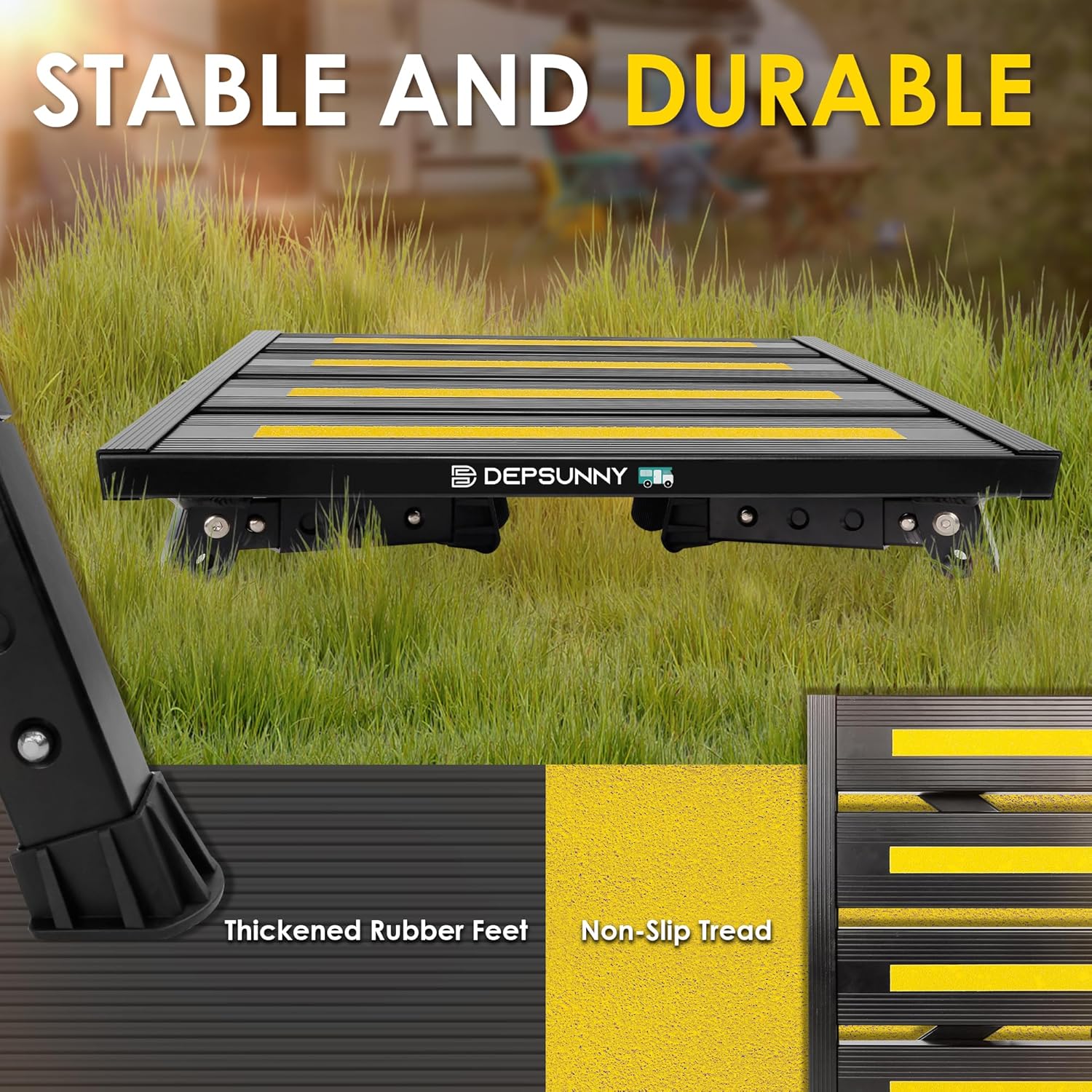 RV Screen Door Cross Bar Handle Adjustable from 21.7" to 33"&Adjustable Height Aluminum RV Step, Stable Foldable Platform Step Stool